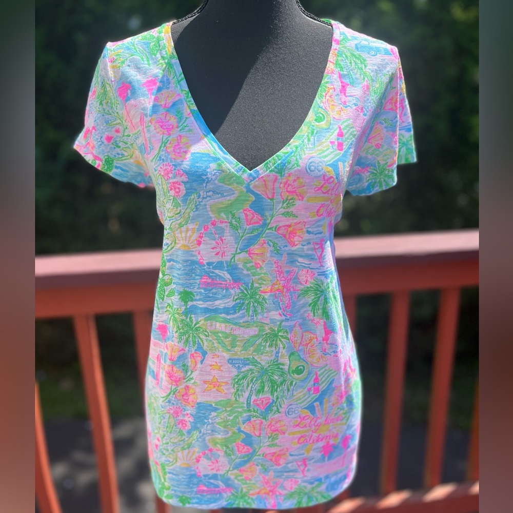LILLY PULITZER COTTON FLORAL SHIRT WITH SHORT SLEEVES SIZE MEDIUM